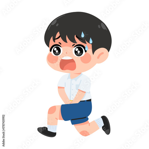 Cartoon Boy With Urinary Urgency Illustration