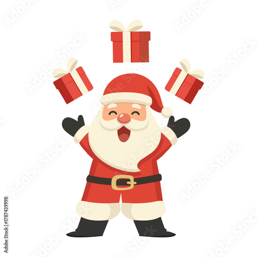 Illustration of Santa Claus Juggling Presents