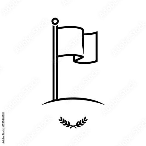 black and white icon showing a white flag on a flagpole gently waving. The white flag is often used in conflict as a symbol of protection, ceasefire, and neutrality