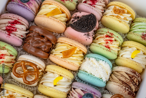 Photography Sweet macarons in gift box