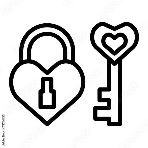 LoveHeart Lock Box Vector Line Icon Design