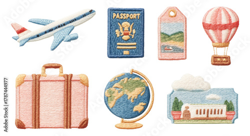 Wallpaper Mural Vintage Travel and Aviation Embroidery Elements on Transparent Background Torontodigital.ca