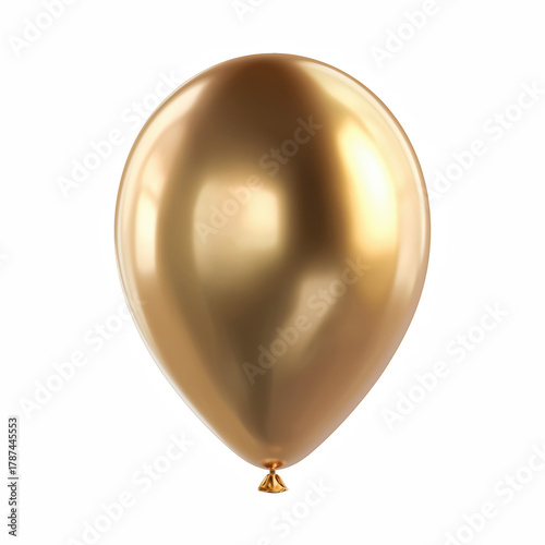 Metallic gold balloon with shiny smooth surface isolated on transparent background