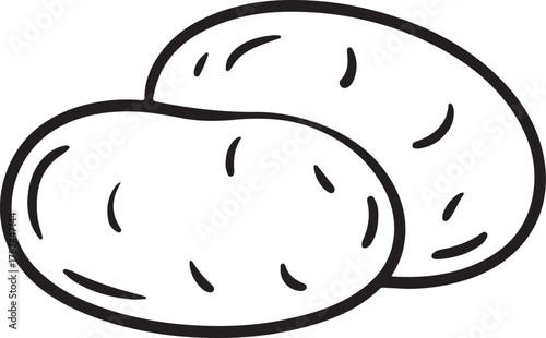 Simple outline drawing of two fresh potatoes on white background