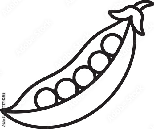 Simple outline drawing of a pea pod with peas inside