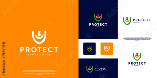 security logo with abstract shield and keyhole symbols, digital protection services, defense, vector design illustration.