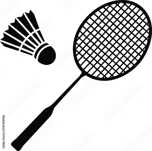 badminton racket with shuttlecock isolated Vector illustration silhouette 
