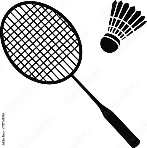 badminton racket with shuttlecock isolated Vector illustration silhouette 