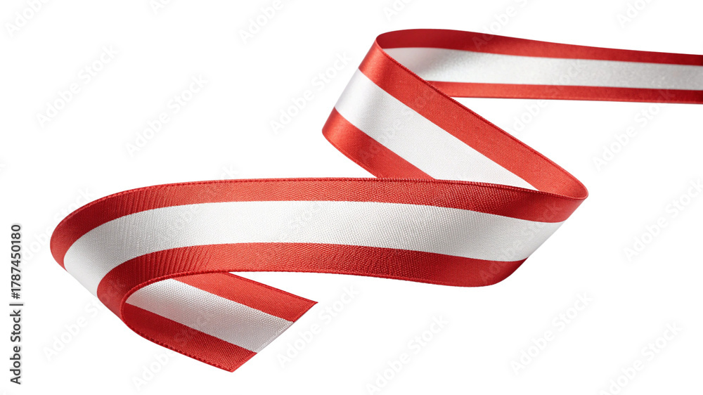 Fototapeta premium Red and white striped ribbon flowing in a curve isolated on transparent background