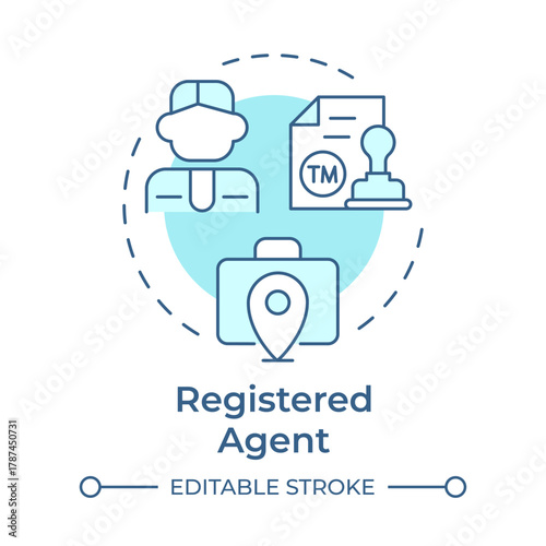 Registered agent soft blue concept icon. Receive legal documents. Create LLC. Limited liability company. Round shape line illustration. Abstract idea. Graphic design. Easy to use in infographic