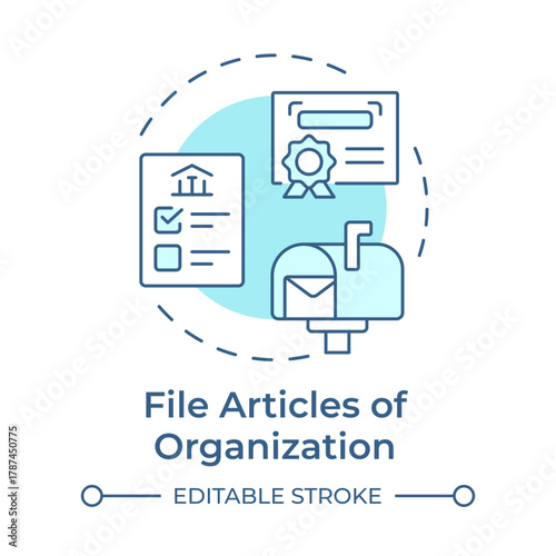 File articles of organization soft blue concept icon. Create LLC. Limited liability company. Legal business. Round shape line illustration. Abstract idea. Graphic design. Easy to use in infographic