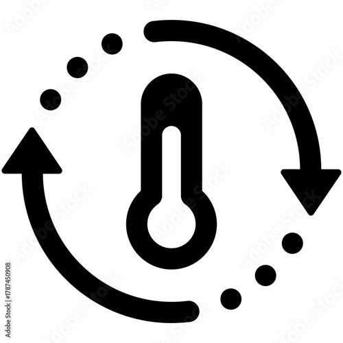 Black single temperature regulation icon, simple round thermometer process setting flat design pictogram vector for app ads web button ui interface elements isolated on white background