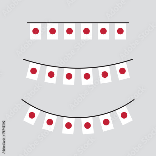Seamless flag of Japan party bunting border. Flat design illustration.	