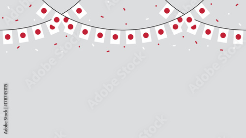 Seamless flag of Japan party bunting border. Flat design illustration.	