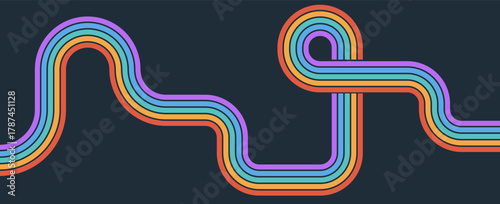 Radiant groovy rainbow lines in starburst perspective. Great for dynamic posters, wallpapers, and summer visuals.