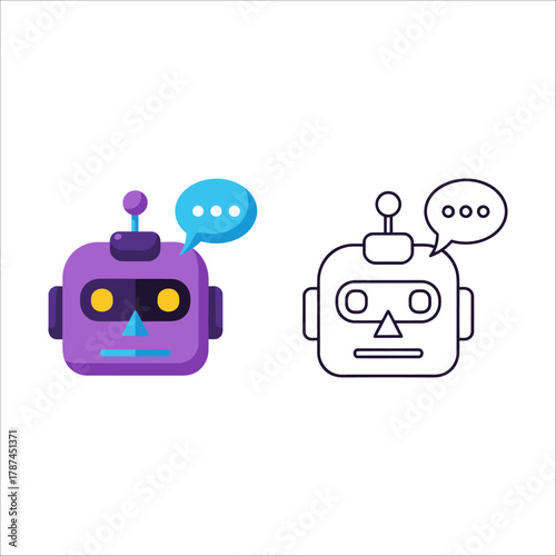 Purple robot head with a speech bubble