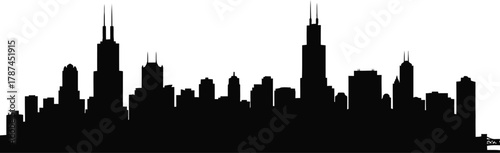 Chicago city skyline silhouette background. Black and white silhouette of Chicago city, USA. Cityscape Vector 