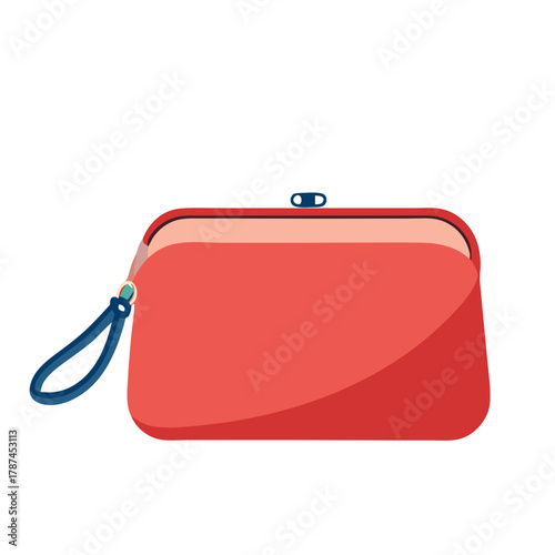 Coral coloured wristlet bag with a blue handle