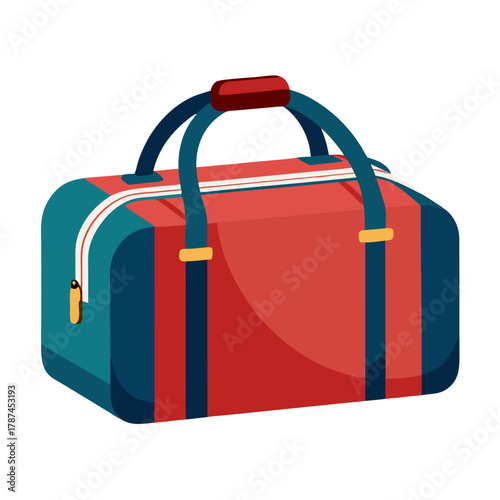 Duffel bag with black handles and trim shown on a plain background