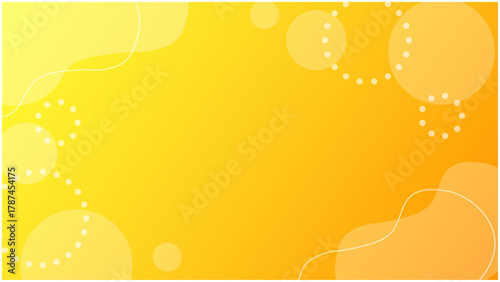 オレンジグラデーションの、ポップでかわいい流体シェイプと円の透明感メンフィス風フレーム背景