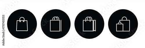 Icon set of online shopping bag outlines in a black circle. Market shopping bag symbol for e-commerce or retail. Vector illustration