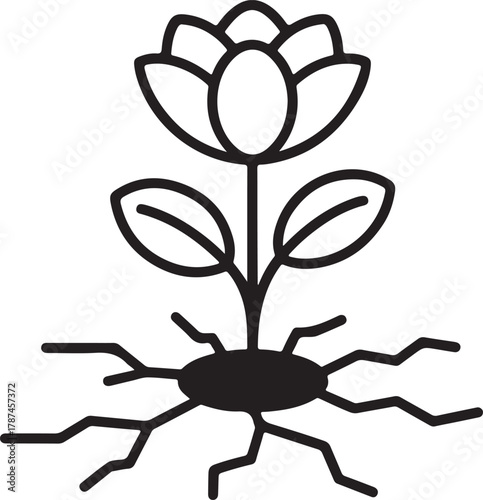 Resilient flower breaking through concrete surface line art