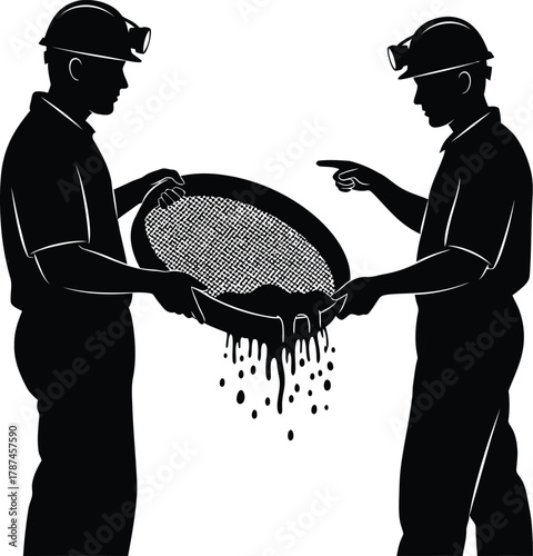gold miners are sifting gold with a sieve Vector illustration  