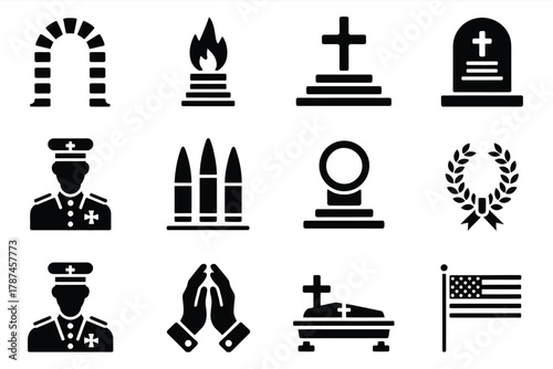 Military funeral icon set