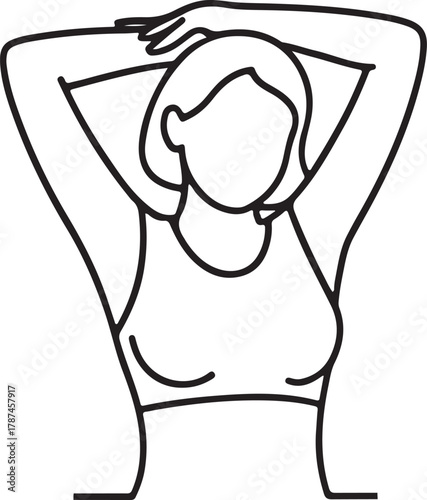 Line art of a girl waking up and stretching