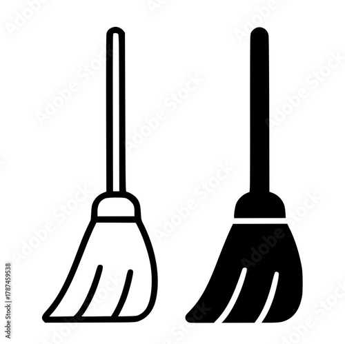 Minimalist icon, broom vector, black and white, outline and silhouette