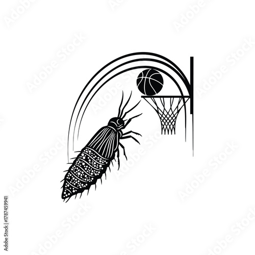 Bug Playing Basketball Dunking to Score Isolated on White Background Vector