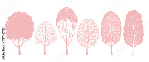 CAD tree and wetland forest section vector set in side view, perfect for architectural drawings, landscape design, autumn foliage, and environmental site plan illustrations.