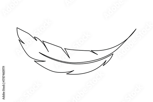 Natural feather icon, continuous single line outline vector illustration