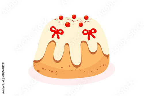 Vector illustration of Easter cake with white cream and red sprinkles. Traditional holiday dessert, isolated on white background, clean and bright style, no text.