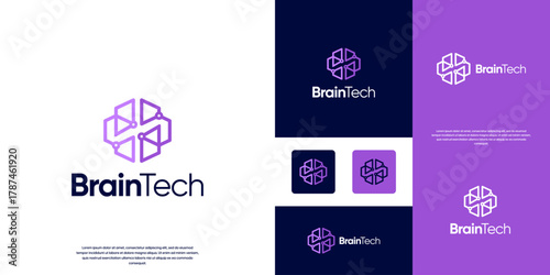 Education in science and technology logo, featuring an abstract brain symbol, neural network connections, graphic design illustration.