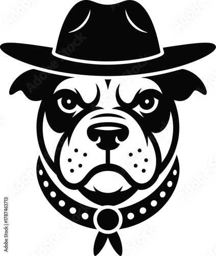 Western cowboy bull dog face silhouette vector on a clean background 