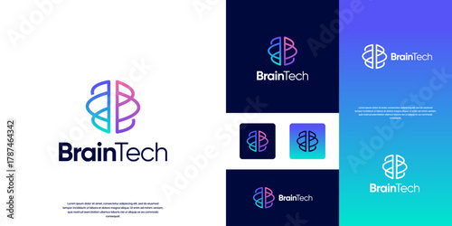 logo with curved lines forming a human brain shape, symbol of smart technology, modern abstract style, vector design template.