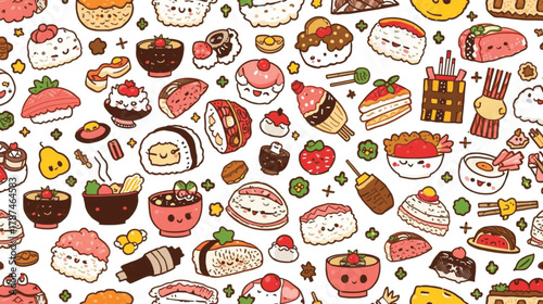 Cute Kawaii Sushi and Japanese Food Pattern