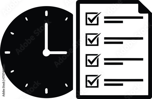 Clock and checklist icon representing time management and task completion.