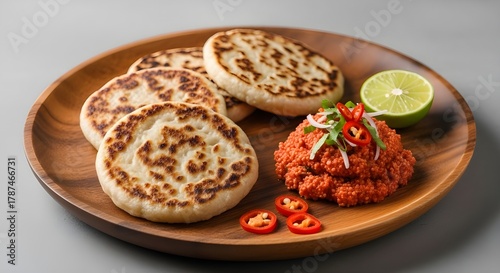 Freshly prepared coconut roti served with spicy pol sambol