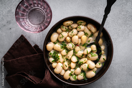 White beans stew with herbs, easy healthy dinner food