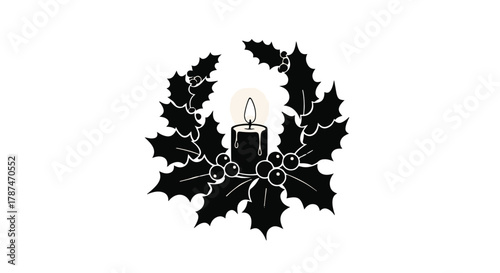 Festive candle and holly wreath symbolizing Christmas and holiday warmth