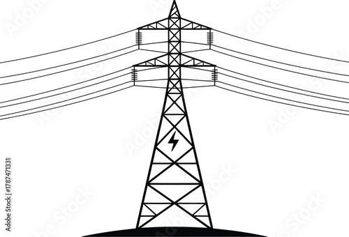 Illustration of Electric Tower Transmission Energy Power With Line Cables Vector