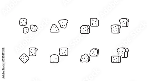 Collection of simple hand drawn bread slice and cheese slice silhouettes silhouette