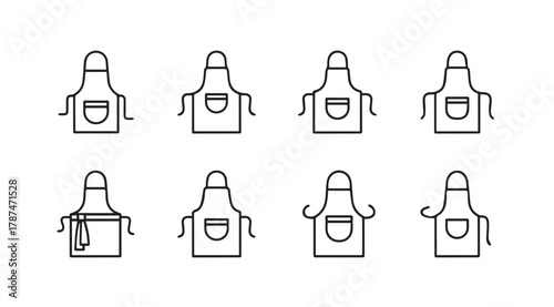Collection of eight simple outline aprons in silhouette style