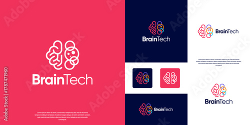 logo of educational innovation with artificial technology systems, symbols of the human brain, nerve cells, graphic design illustrations.