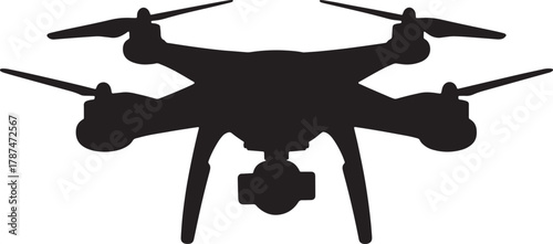 Silhouette of drone with camera capturing aerial views from above at eye level angle