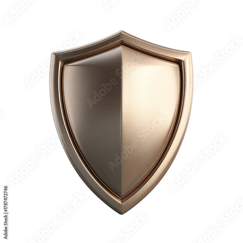Elegant Bronze Metallic 3D Rendered Shield Icon on Black Backdrop