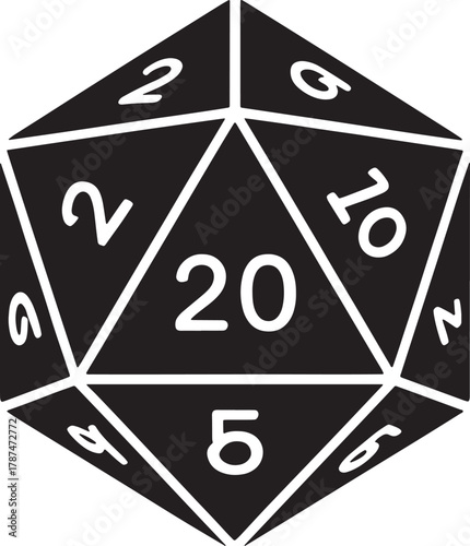 Simple isolated illustration of twenty sided dice gaming table role play games