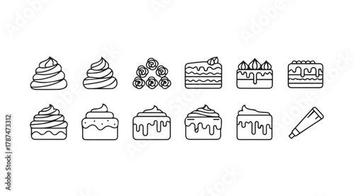 Collection of hand drawn cake and pastry icons in silhouette style